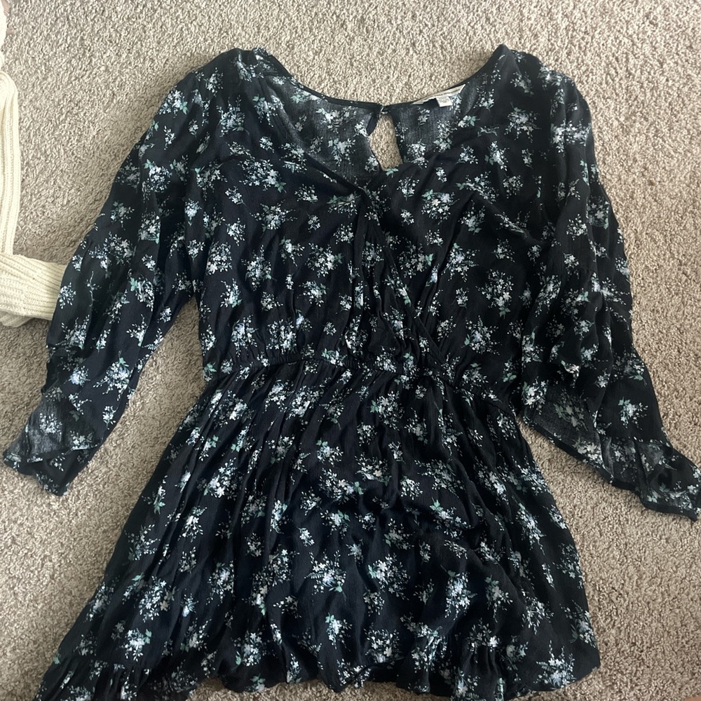 Floral Navy and White Romper